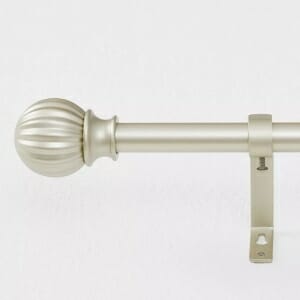1 Inch Adjustable Antique Brass Curtain Rod with Reeded Ball Finials, Length: 28-144 Inch