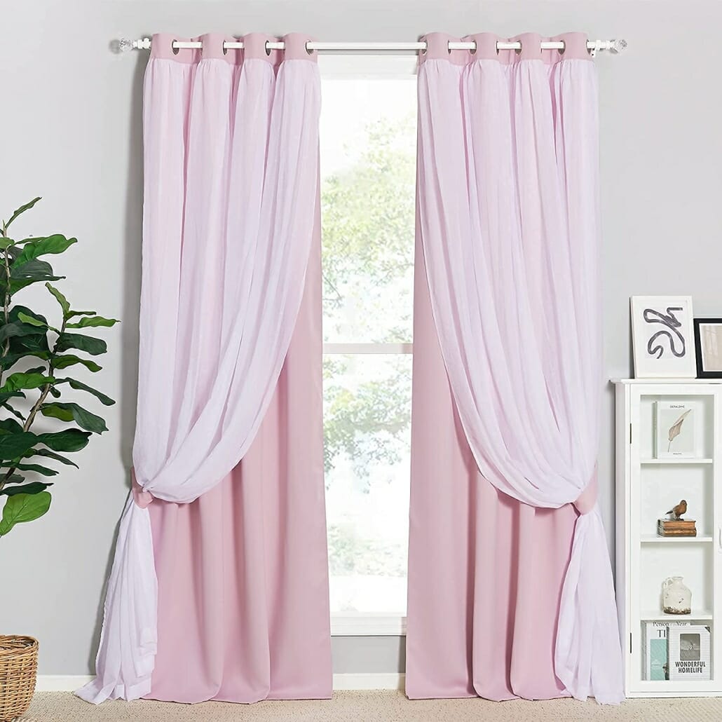 nicetown pink sheer overlay blackout curtains