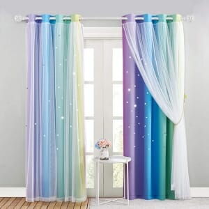 Custom White Gauze & Room Darkening Drapes Assembled, Star Cut Rainbow Stripes Design Sheer Curtains