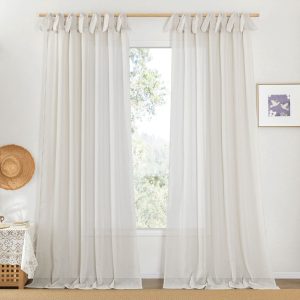 Custom Flax Texture 3 in 1 Tie Top Sheer Curtains